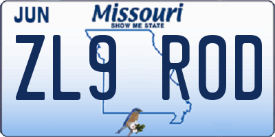 MO license plate ZL9R0D