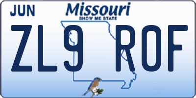 MO license plate ZL9R0F