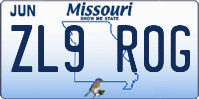 MO license plate ZL9R0G