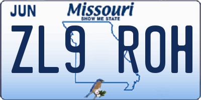 MO license plate ZL9R0H