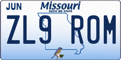 MO license plate ZL9R0M