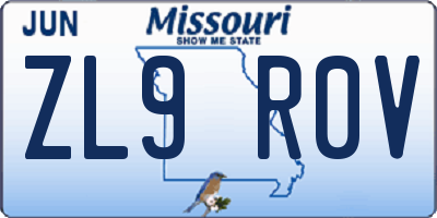 MO license plate ZL9R0V
