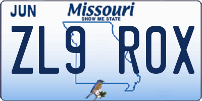 MO license plate ZL9R0X
