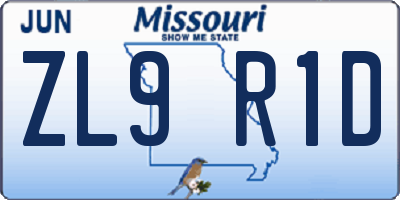 MO license plate ZL9R1D