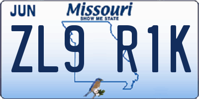 MO license plate ZL9R1K