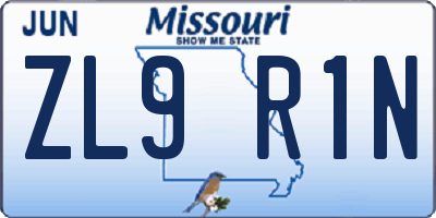 MO license plate ZL9R1N