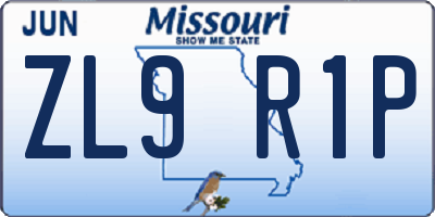MO license plate ZL9R1P
