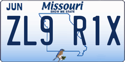 MO license plate ZL9R1X