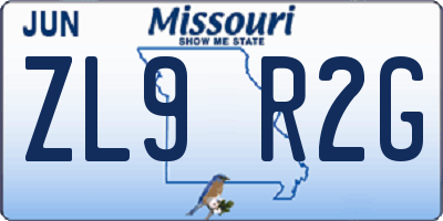 MO license plate ZL9R2G