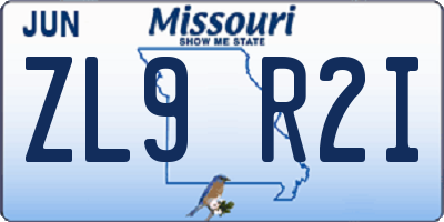MO license plate ZL9R2I