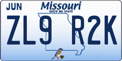 MO license plate ZL9R2K
