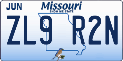 MO license plate ZL9R2N
