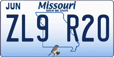 MO license plate ZL9R2O