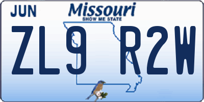 MO license plate ZL9R2W
