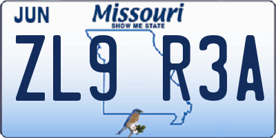 MO license plate ZL9R3A