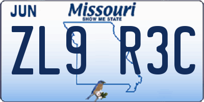 MO license plate ZL9R3C