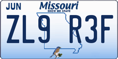 MO license plate ZL9R3F