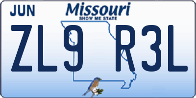 MO license plate ZL9R3L