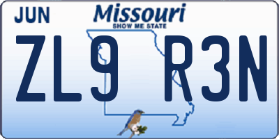 MO license plate ZL9R3N