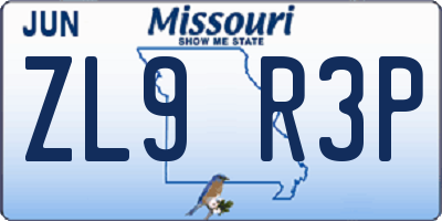 MO license plate ZL9R3P