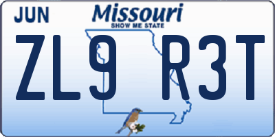 MO license plate ZL9R3T