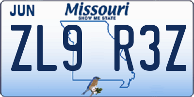 MO license plate ZL9R3Z