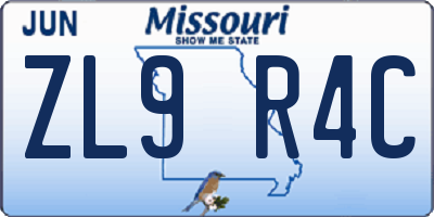 MO license plate ZL9R4C