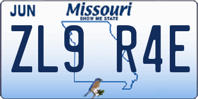MO license plate ZL9R4E