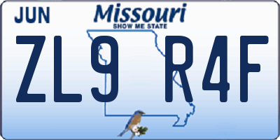MO license plate ZL9R4F
