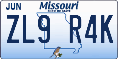 MO license plate ZL9R4K