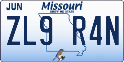 MO license plate ZL9R4N