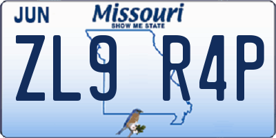 MO license plate ZL9R4P