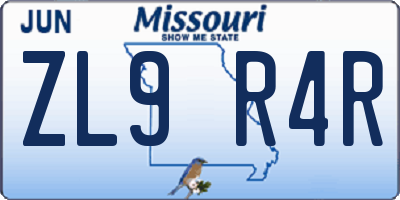 MO license plate ZL9R4R