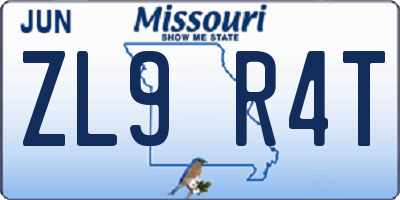 MO license plate ZL9R4T