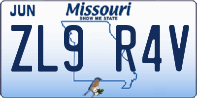 MO license plate ZL9R4V