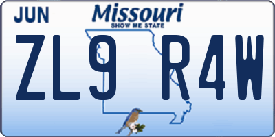 MO license plate ZL9R4W