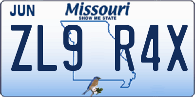 MO license plate ZL9R4X