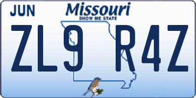 MO license plate ZL9R4Z