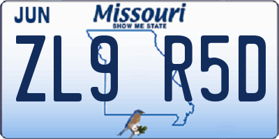 MO license plate ZL9R5D