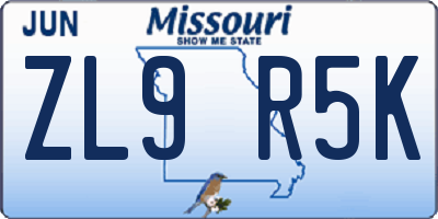 MO license plate ZL9R5K