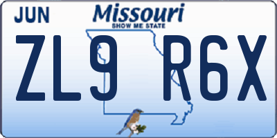 MO license plate ZL9R6X