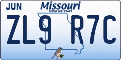 MO license plate ZL9R7C