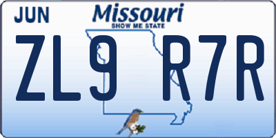 MO license plate ZL9R7R