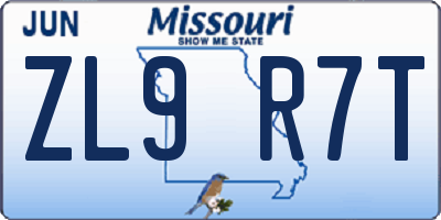 MO license plate ZL9R7T