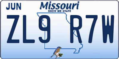 MO license plate ZL9R7W