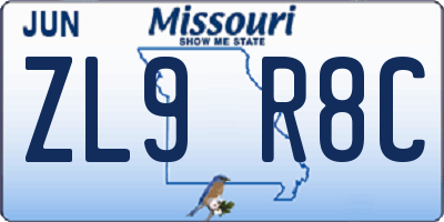 MO license plate ZL9R8C