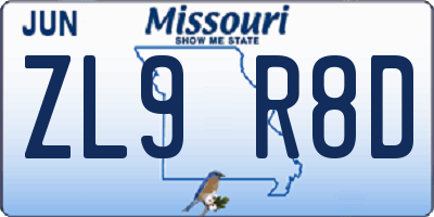 MO license plate ZL9R8D