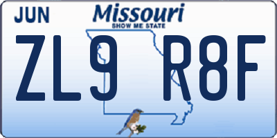 MO license plate ZL9R8F