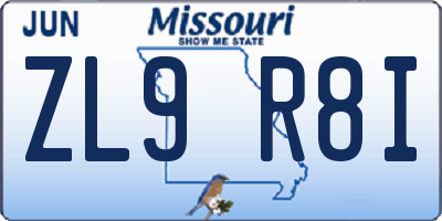 MO license plate ZL9R8I