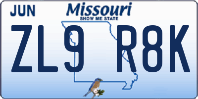 MO license plate ZL9R8K